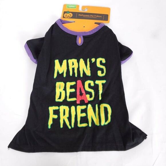 Halloween Dog Costume Shirt Medium Black "Man’s Best Friend" Pet Tee - Picture 2 of 5